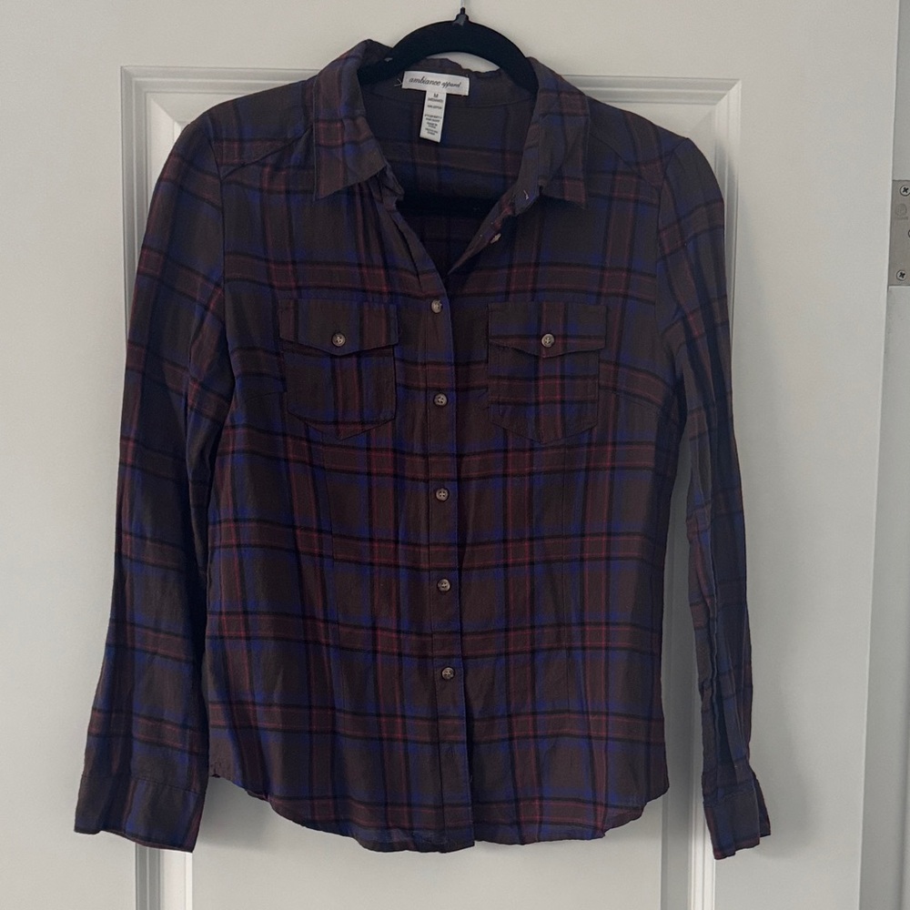 Ambiance Brown and Blue Plaid Shirt